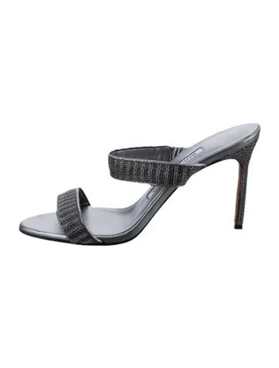 Pre-owned Manolo Blahnik Leather Slides In Silver