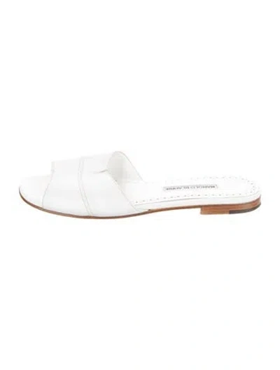 Pre-owned Manolo Blahnik Leather Slides In White