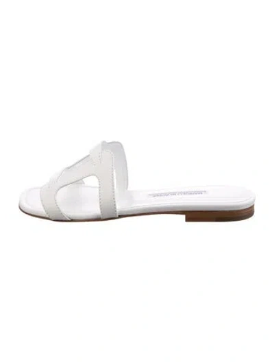 Pre-owned Manolo Blahnik Leather Slides In White