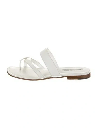 Pre-owned Manolo Blahnik Leather Slides In White