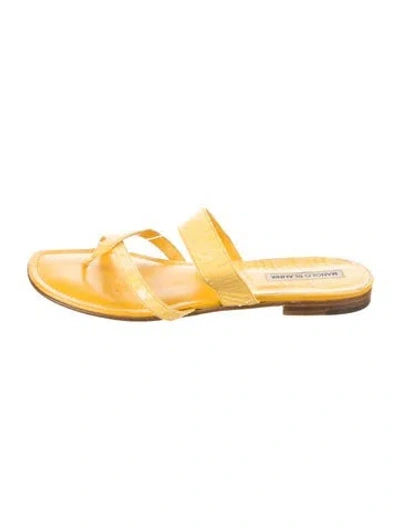 Pre-owned Manolo Blahnik Leather Slides In Yellow