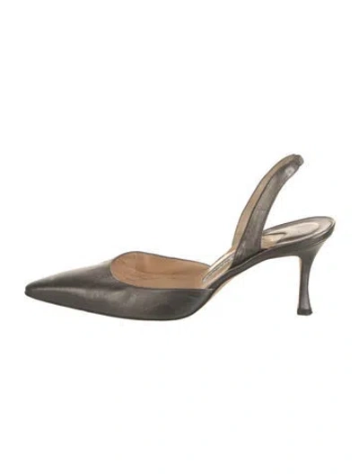 Pre-owned Manolo Blahnik Leather Slingback Flats