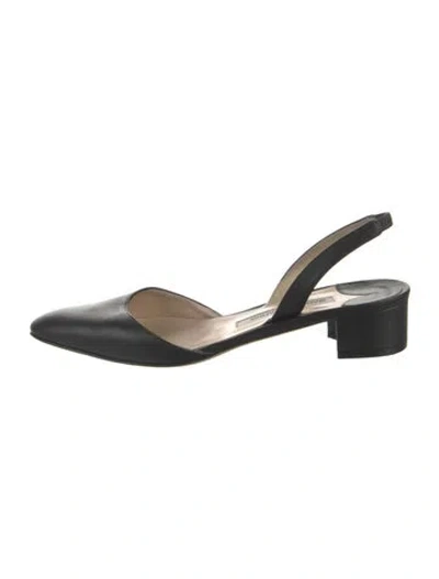 Pre-owned Manolo Blahnik Leather Slingback Flats In Black