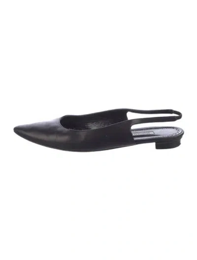 Pre-owned Manolo Blahnik Leather Slingback Flats In Black