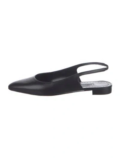 Pre-owned Manolo Blahnik Leather Slingback Flats In Black
