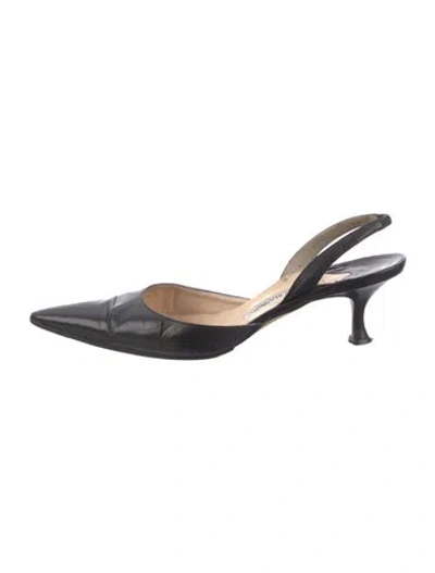 Pre-owned Manolo Blahnik Leather Slingback Flats In Black