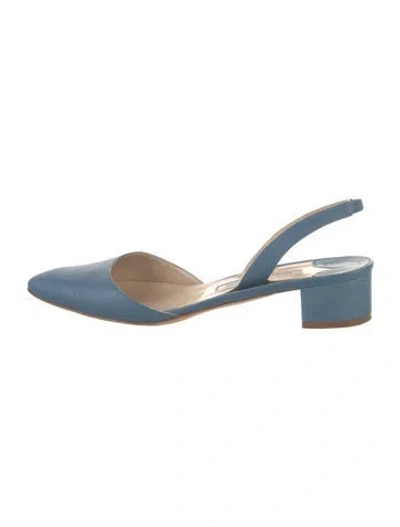 Pre-owned Manolo Blahnik Leather Slingback Flats In Blue