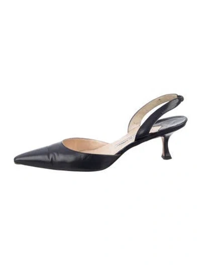 Pre-owned Manolo Blahnik Leather Slingback Flats In Blue