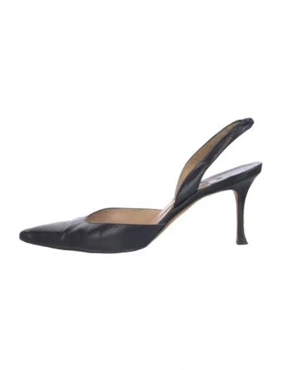 Pre-owned Manolo Blahnik Leather Slingback Flats In Blue