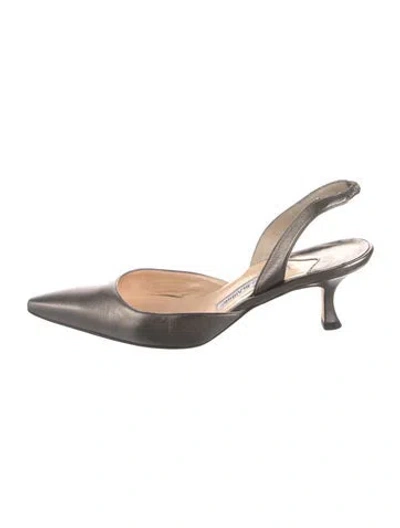 Pre-owned Manolo Blahnik Leather Slingback Flats In Brown