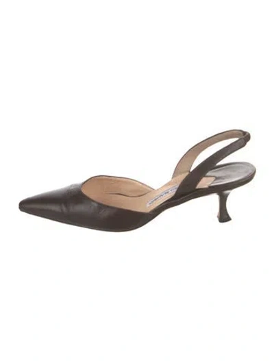 Pre-owned Manolo Blahnik Leather Slingback Flats In Brown