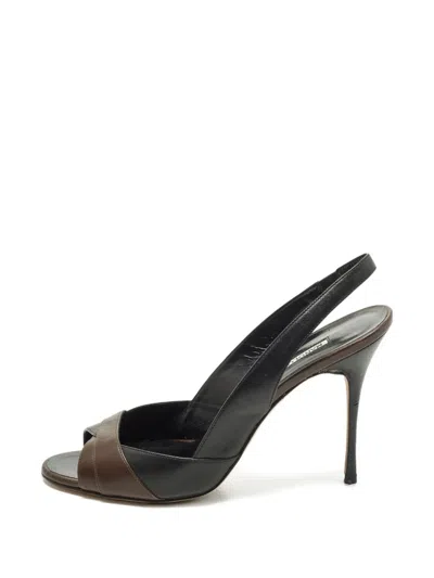 Pre-owned Manolo Blahnik Leather Slingback Pumps In Black