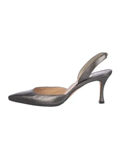 Pre-owned Manolo Blahnik Leather Slingback Pumps In Black