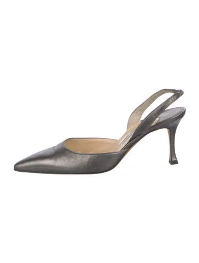 Pre-owned Manolo Blahnik Leather Slingback Pumps In Black