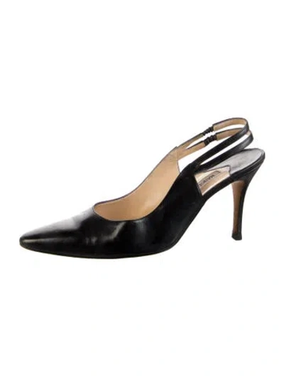 Pre-owned Manolo Blahnik Leather Slingback Pumps In Black