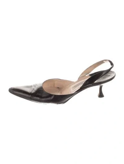 Pre-owned Manolo Blahnik Leather Slingback Pumps In Black