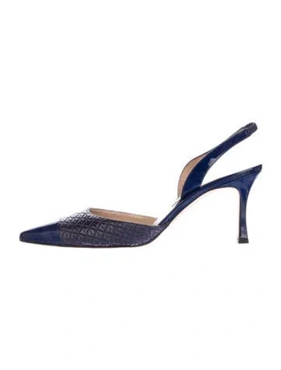 Pre-owned Manolo Blahnik Leather Slingback Pumps In Blue