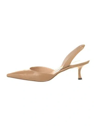 Pre-owned Manolo Blahnik Leather Slingback Pumps In Neutral
