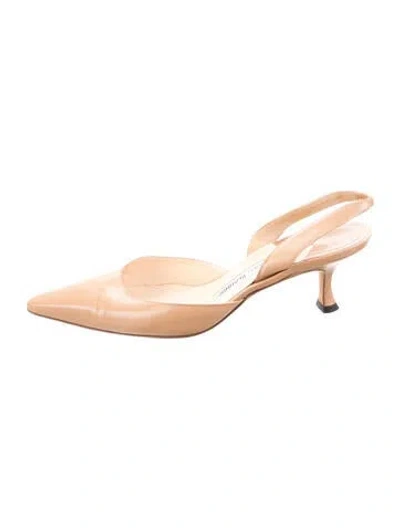 Pre-owned Manolo Blahnik Leather Slingback Pumps In Neutral
