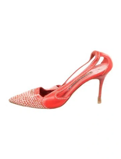 Pre-owned Manolo Blahnik Leather Slingback Pumps In Red