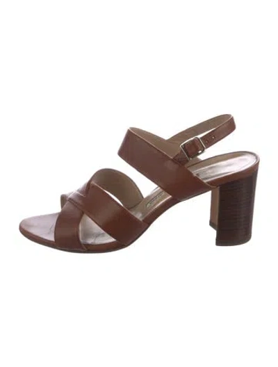 Pre-owned Manolo Blahnik Leather Slingback Sandals In Brown