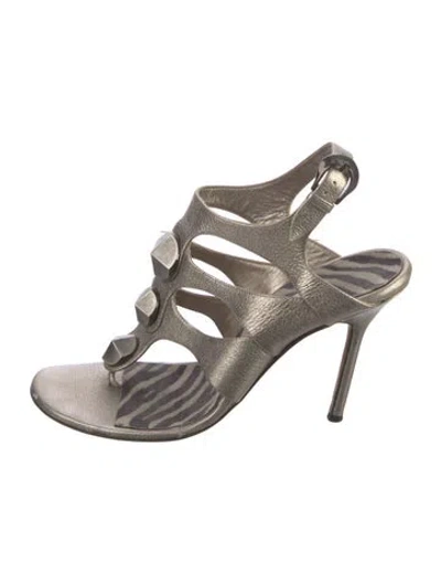 Pre-owned Manolo Blahnik Leather Slingback Sandals In Silver