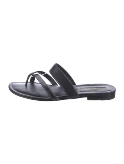 Pre-owned Manolo Blahnik Leather Slippers In Black