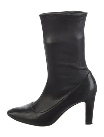 Pre-owned Manolo Blahnik Leather Sock Boots In Black