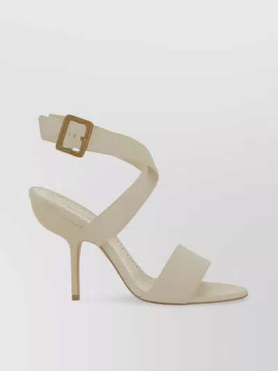 Manolo Blahnik Leather Stiletto Heel Sandals With Square Toe In White