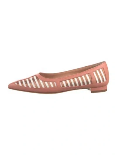Pre-owned Manolo Blahnik Leather Striped Ballet Flats In Pink