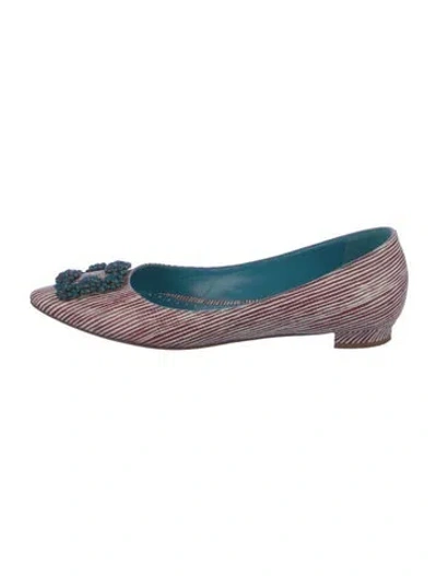 Pre-owned Manolo Blahnik Leather Striped Ballet Flats In Pink