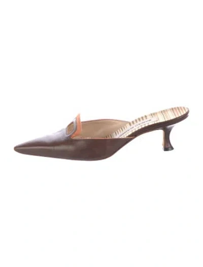 Pre-owned Manolo Blahnik Leather Striped Mules In Brown