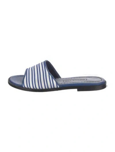 Pre-owned Manolo Blahnik Leather Striped Slides In Blue