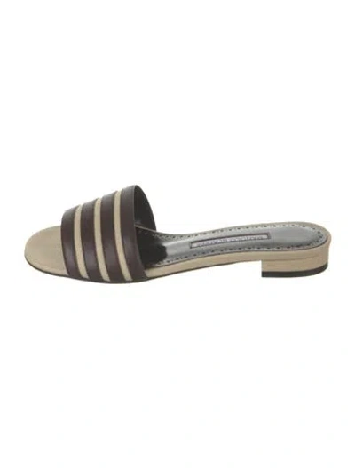 Pre-owned Manolo Blahnik Leather Striped Slides In Multicolor