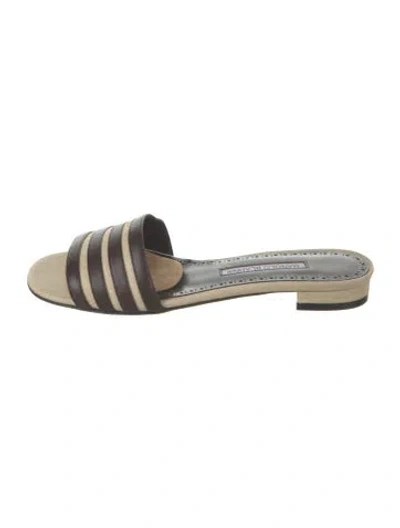Pre-owned Manolo Blahnik Leather Striped Slides In Multicolor