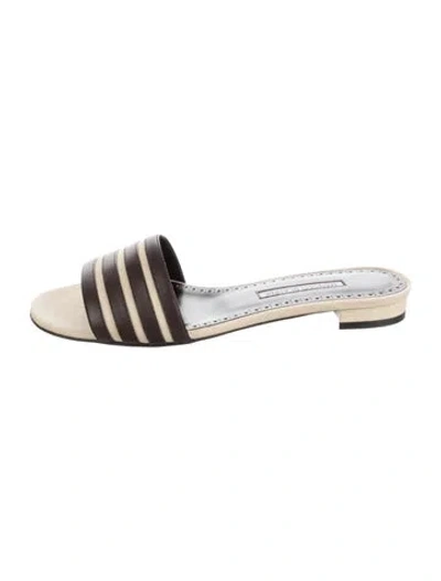 Pre-owned Manolo Blahnik Leather Striped Slides In Neutrals