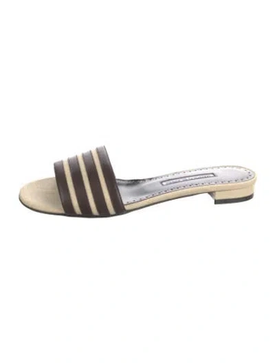 Pre-owned Manolo Blahnik Leather Striped Slides In Neutrals