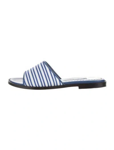 Pre-owned Manolo Blahnik Leather Striped Slides In Silver