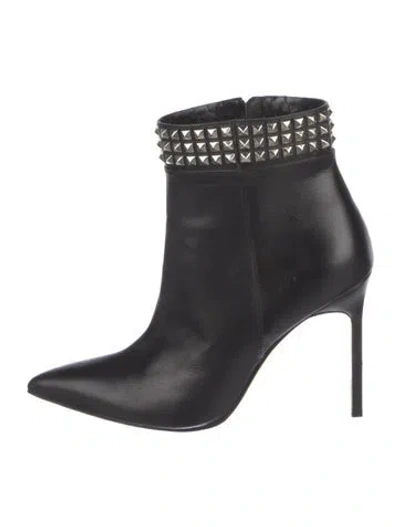 Pre-owned Manolo Blahnik Leather Studded Accents Boots In Black