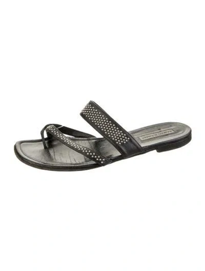 Pre-owned Manolo Blahnik Leather Studded Accents Flip Flops In Green