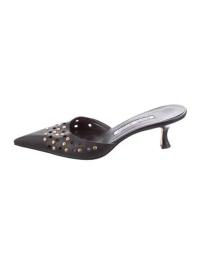 Pre-owned Manolo Blahnik Leather Studded Accents Mules In Black