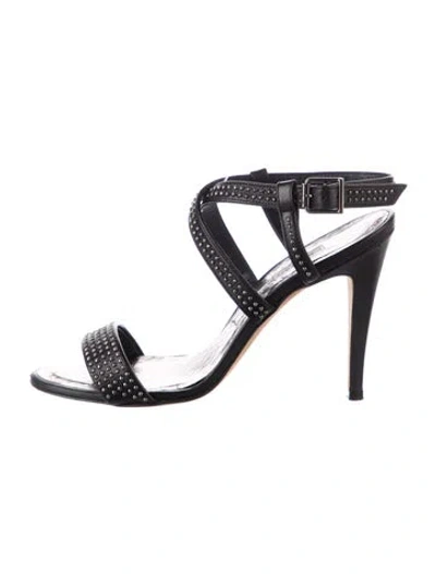 Pre-owned Manolo Blahnik Leather Studded Accents Sandals In Black