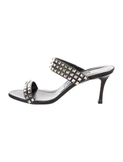 Pre-owned Manolo Blahnik Leather Studded Accents Slides In Black