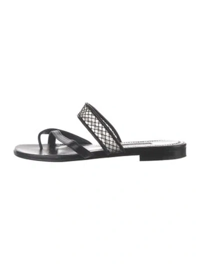 Pre-owned Manolo Blahnik Leather Studded Accents Slides In Black