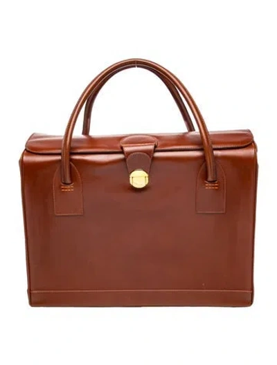 Pre-owned Manolo Blahnik Leather Top Handle Bag In Brown