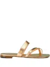 Manolo Blahnik Leather Triple-strap Sandals In Gold