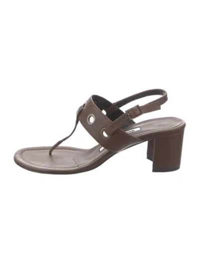 Pre-owned Manolo Blahnik Leather T-strap Sandals In Brown
