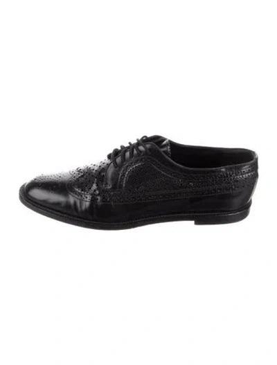 Pre-owned Manolo Blahnik Leather Tweed Pattern Oxfords In Black