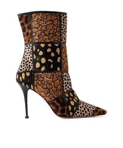 Manolo Blahnik Leather-trimmed Patchwork Animal-print Calf Hair Ankle Boots In Multi