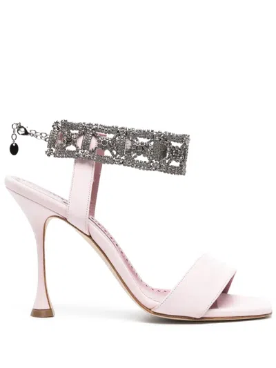 Manolo Blahnik Pastel Pink Suede Lierasan Sandals In Neutral